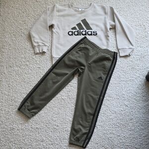 Adidas Kids Green Joggers with Black Stripes
